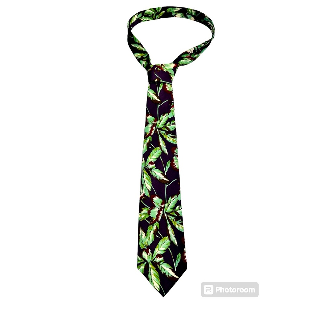 POLO BY RALPH LAUREN Brown Floral Silk Tie HANDMADE USA